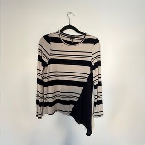 Donna Karan Black and Cream Striped Asymmetrical Top